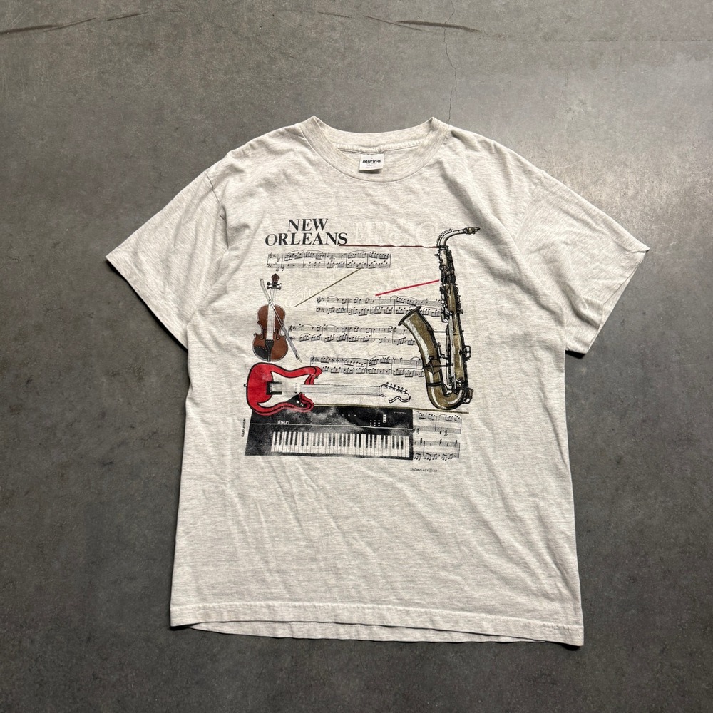 Vintage‎ Murina New Orleans Jazz Music T-Shirt Gray Large Made in USA 90s Single
